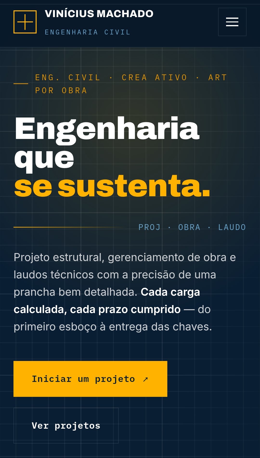 Pré-visualização do site Vinícius Machado
